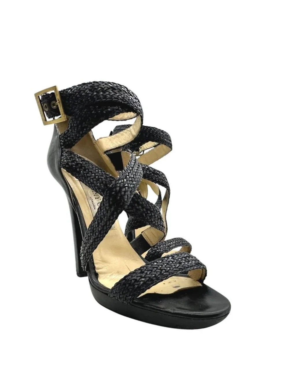 Jimmy Choo Vamp Strappy Platform Sandals 37.5 7.5 Braided Criss Cross High Heel